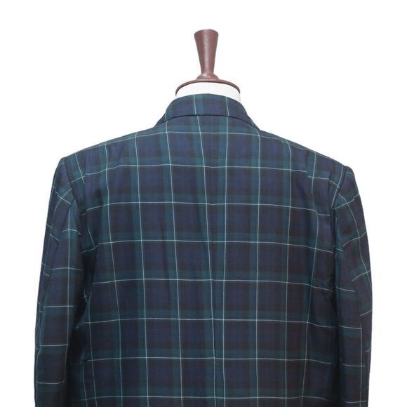 Mens Blazer Tartan Plaid Blue Green 100% Wool Formal Party Jacket Sport Coat 46R - Picture 7 of 8